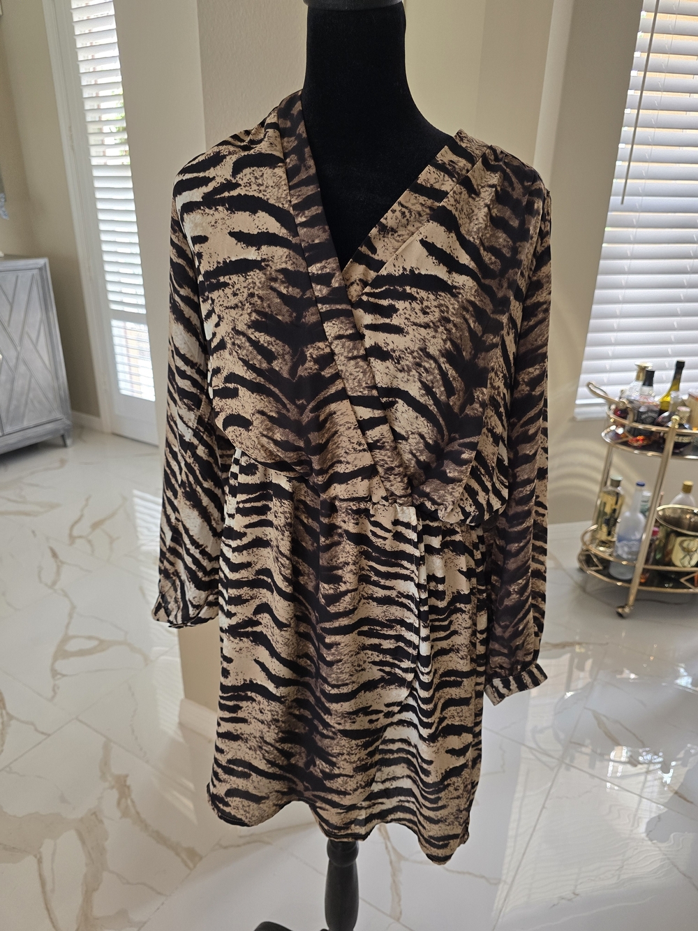 VENUS Black and Tan Animal Print Top